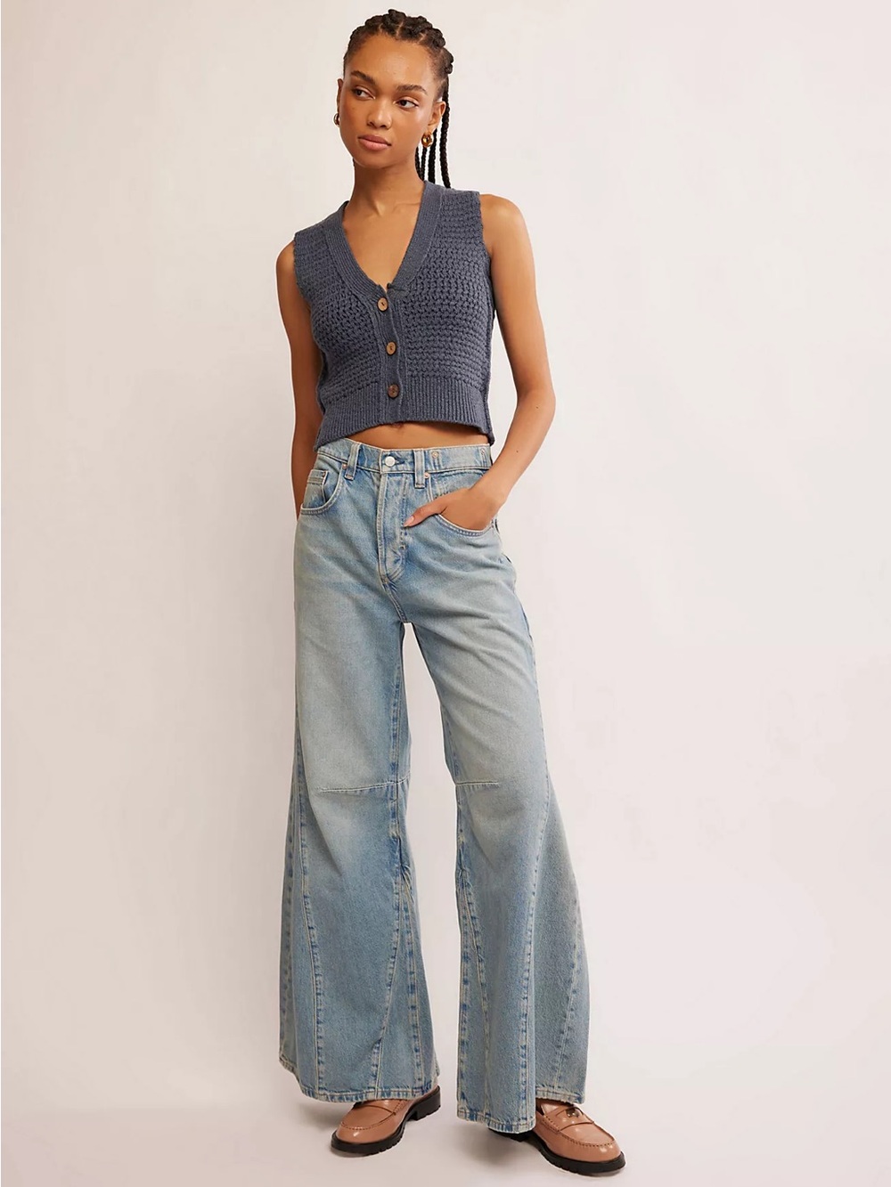 Free People We The Free Ava Knit Vest in Vintage Indigo - Picture 4 of 13